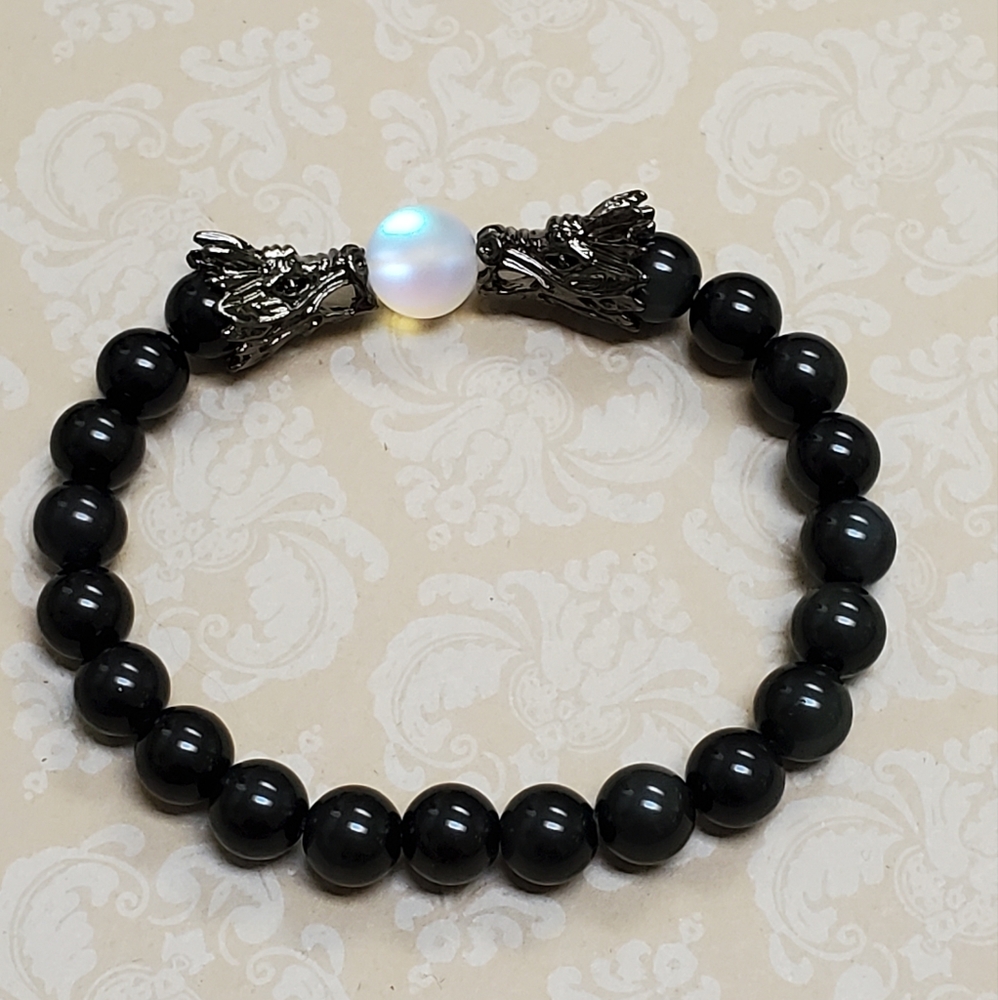Rainbow Obsidian and Dragon Interactive Light Glass Orb Beaded Bracelet …